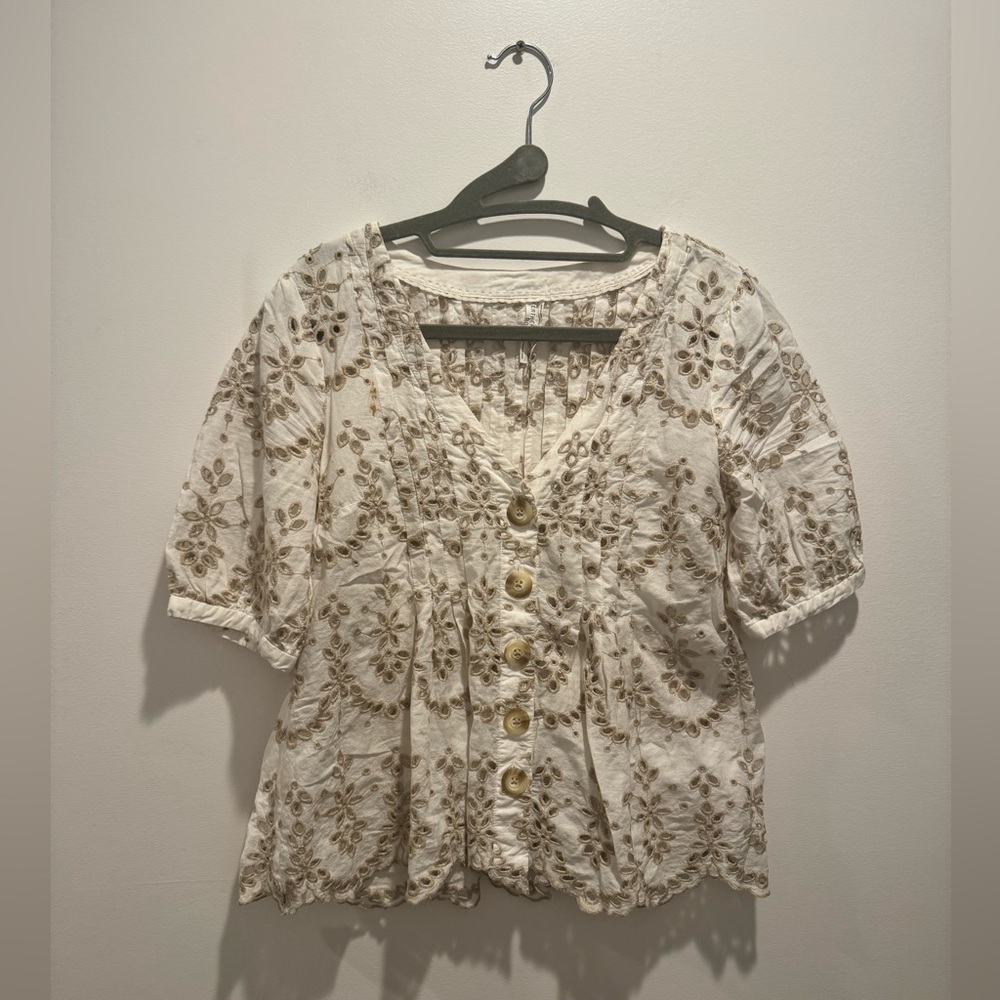 Feather & Bone Anthropologie Eyelet Floral Top